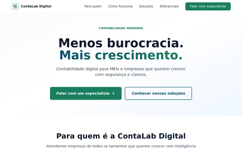 Captura de tela do site ContaLab Digital