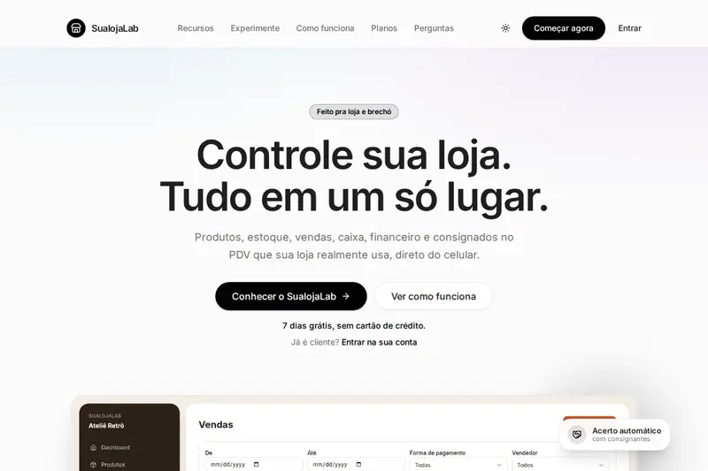 Captura de tela do site Sua Loja